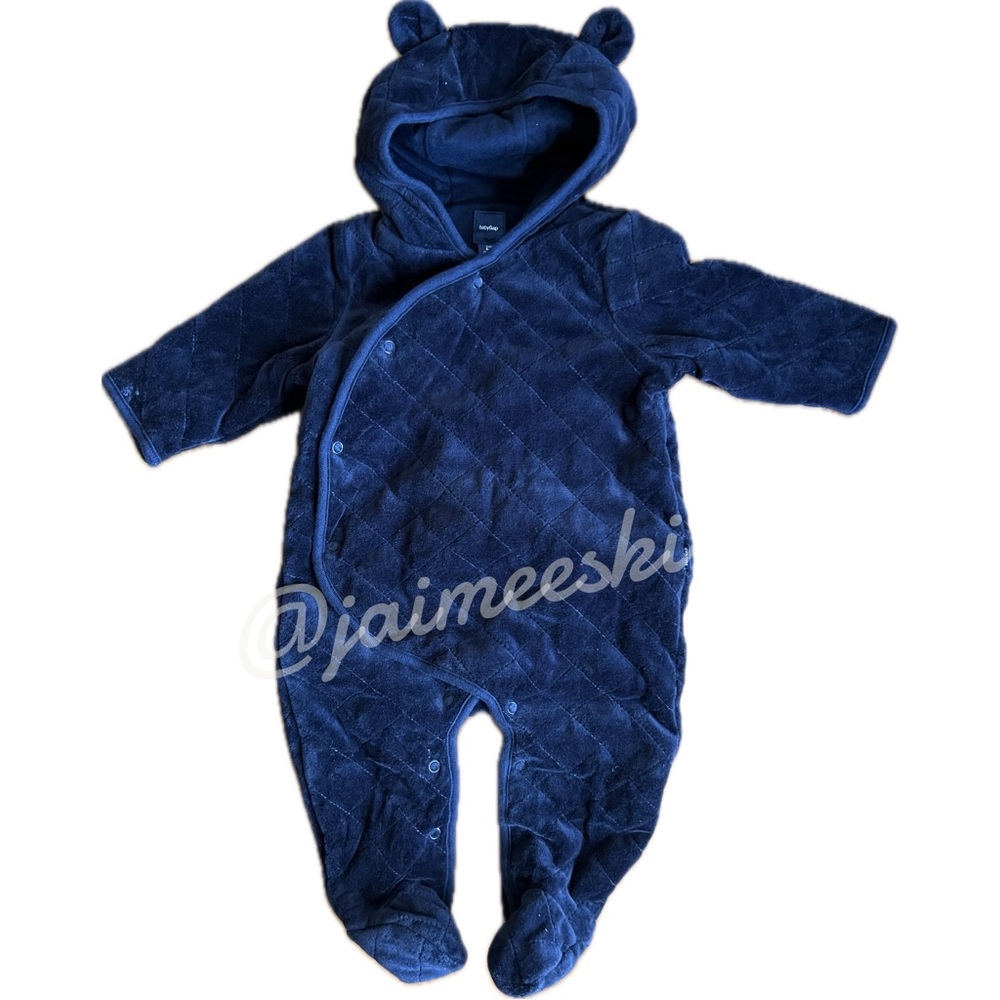 GAP Baby Navy Quilted Velvet Bear Bunting, 6-12mo
